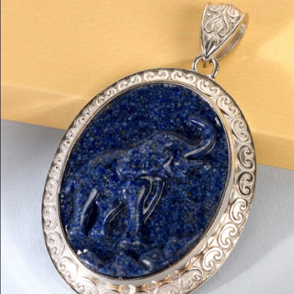 Freshened Lapis Lazuli Solitaire Pendant in Platinum Over Copper with Magnet - Picture 2 of 9